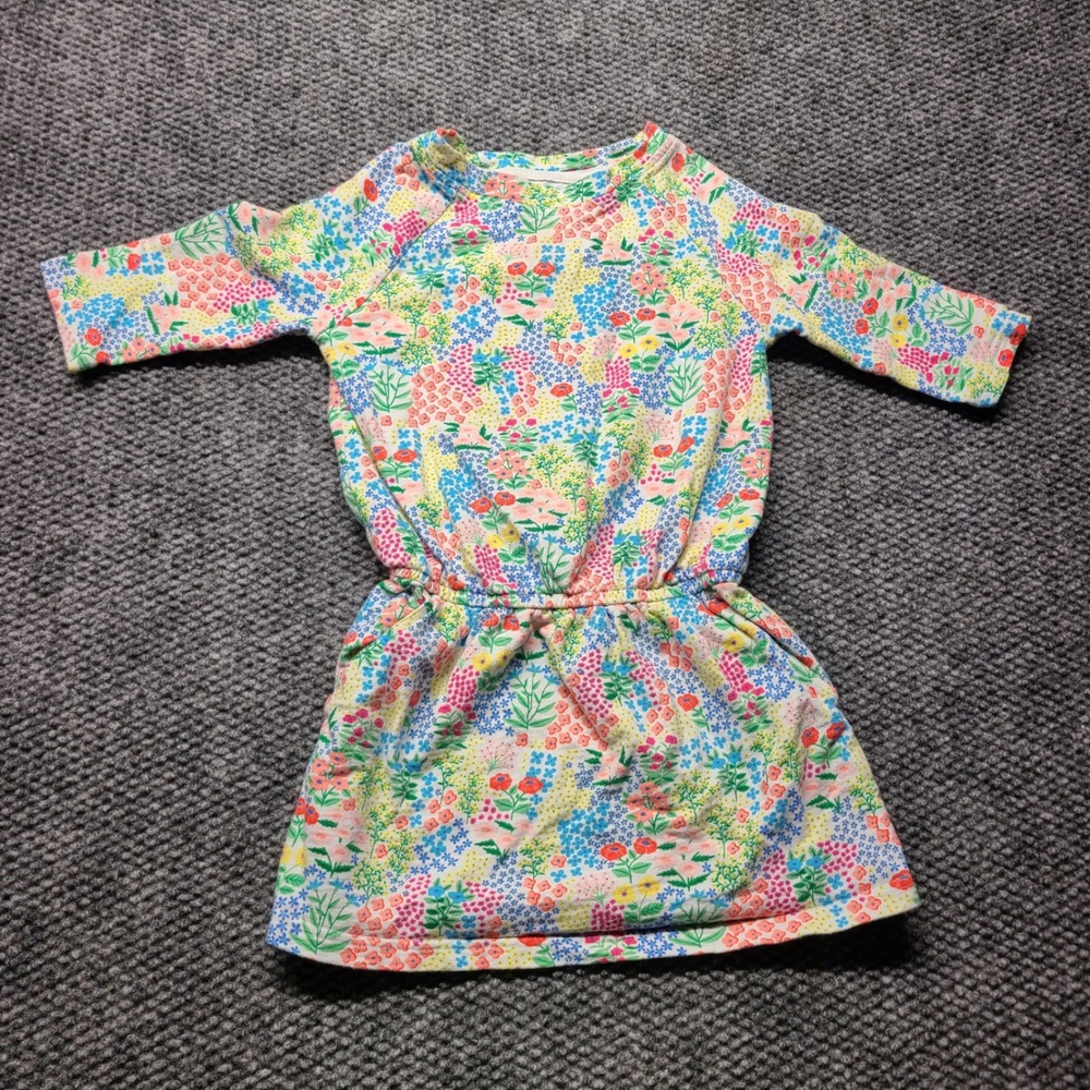 Gymboree Girls Floral French Terry Dress Size S 5-6 Long Sleeve Cotton Pockets